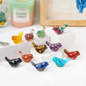 1PC Natural Crystal Bird Statue Reiki Stone Figurine Fengshui Sculpture for Pet Memorial Ornament Home Garden