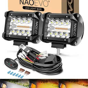 NAOEVO 4 Inch 2Pcs LED Pod Lights Spot Flood Combo LED Fog Driving 4x4 Off Road Lights Work Lights for Truck Boat ATV UTV Jeep