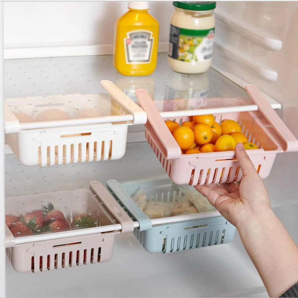 Multi Functional Refrigerator Storage Basket, Retractable Refrigerator Partition Storage Rack, Kitchen Drain - Image 2