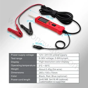 12 24V P100 P200 Automotive Circuit Tester Power Circuit Probe Electrical Tester Continuity Voltage Lamp Testing Tool 2M Cable