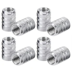 4pcs Knurling Style Tire Valve Caps Aluminum Silver Car Bike Wheel Stem Air Valve Caps Tire Pressure Cap Accessory
