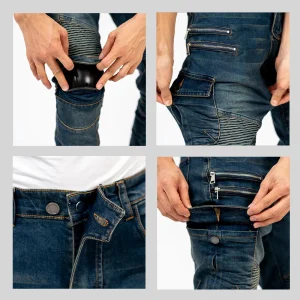 New Double Zipper Metal Style Motocross Moto Trousers Men For Woman Outdoor Riding Jeans With Protective Gear Motorcycle Pants