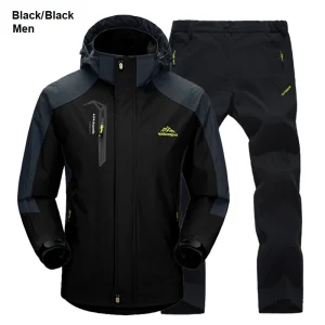Outdoor Hiking Jacket and Pants Sets Men Autumn Thermal Waterproof Windproof Hooded Jackets Trip Mountain Camping Clothes