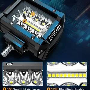 NAOEVO 4 Inch 2Pcs LED Pod Lights Spot Flood Combo LED Fog Driving 4x4 Off Road Lights Work Lights for Truck Boat ATV UTV Jeep