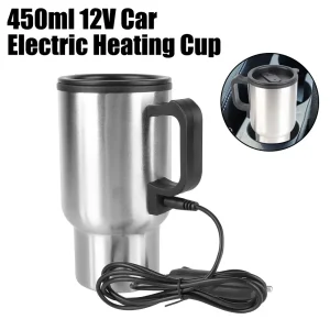 Electric Heating Car Kettle 12V 450ml Vehicle Heating Cup Stainless Steel Camping Travel Kettle Water Coffee Milk Thermal Mug