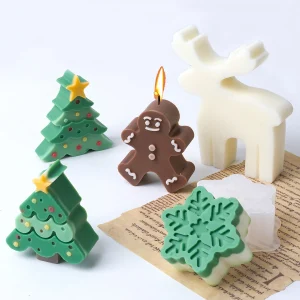 Christmas Series Scented Candle Silicone Mold DIY Christmas Tree Snowflake Snowman Elk Plaster Pouring Mold Biscuit Baking Tools