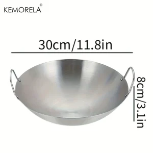 1PCS Stainless Steel Wok Uncoated 26/28/30/32/34cm High Quality Double Handle Chef Pan Suitable for Home Stir-fried beef Cooking