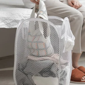 Folding Laundry Basket Organizer for Dirty Clothes Bathroom Clothes Mesh Storage Bag Household Wall Hanging Basket Frame Bucket