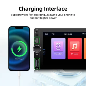 1DIN 6.86inch Universal MP5 Car Radio Support Wireless Carplay Android AUTO AUX USB  BT Touch Screen Multimedia Video Player