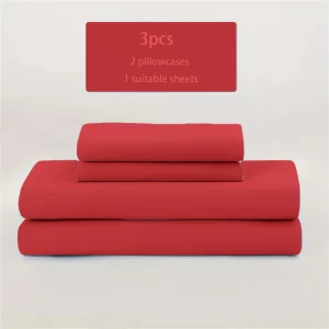 3pcs brushed thick solid color bed sheet pillowcase set. Four season universal skin friendly soft bed sheet pillowcase three pie