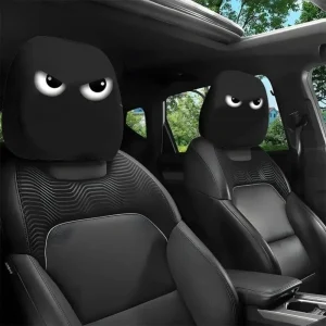 2PCS Funny Slanted Eyes Cartoon Print Car Headrest Cover for Halloween Christmas Holiday Automobile Interior Decoration