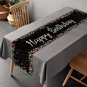 Black Gold Birthday Table Runner Table Cover Happy Birthday Party Decorations For Kids Adults Home 1st Bithday Table Decor