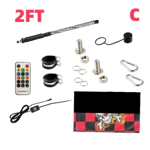 2FT LED Whip Lights Lighted Antenna Whips For ATV UTV Polaris RZR Off Road Truck Sand Buggy Dune Flagpole Lamp