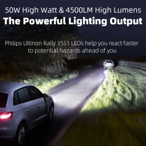 Philips Ultinon Rally 3551 LED H4 H7 H11 HB3/4 H18 H19 HIR2 Car Headlight 6500K White Max Power 100W Max Lumen 9000lm LED Bulb