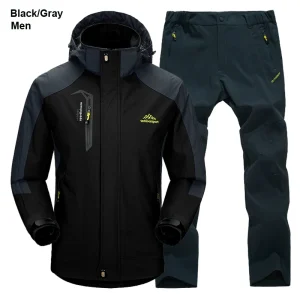 Outdoor Hiking Jacket and Pants Sets Men Autumn Thermal Waterproof Windproof Hooded Jackets Trip Mountain Camping Clothes