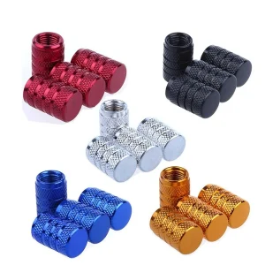4pcs Knurling Style Tire Valve Caps Aluminum Silver Car Bike Wheel Stem Air Valve Caps Tire Pressure Cap Accessory