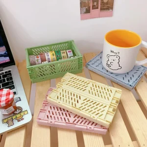 6 Color Organizing Storage Baskets Case Folding Student Desktop Basket Tape Stationery Plastic Foldable Container Storage Box