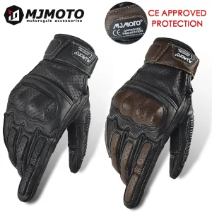 With CE Approved Summer Retro Perforated Leather Motorcycle Gloves Men Women Full Finger Motocross Dirt Biker Glove Guantes Moto