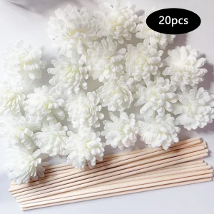 5/20/50pcs aroma diffusing stick and white foam flower combination, aromatherapy flower diffusing stick, fiber stick essential o