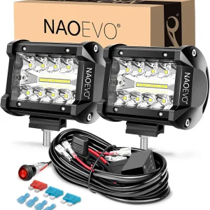NAOEVO 4 Inch 2Pcs LED Pod Lights Spot Flood Combo LED Fog Driving 4x4 Off Road Lights Work Lights for Truck Boat ATV UTV Jeep