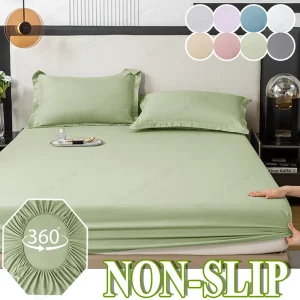 1Pc Fitted Bed Sheet With Elastic Band Solid Color Anti-slip Adjustable Mattress Cover for Single Double (No Pillowcase）