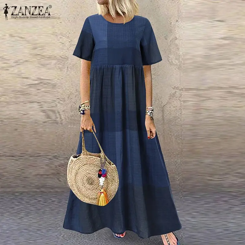 Vintage Printed Maxi Dress Women's Summer Sundress ZANZEA 2025 Casual Short Sleeve Holiday Floral Vestidos Female O Neck Robe - الصورة 3