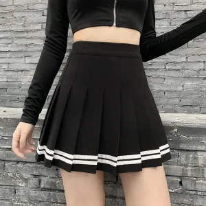 Vintage Korean Style Patchwork Skirt Harajuku JK Black Pleated Skirts Gothic Streetwear High Waist Mini Skirt Women Punk Skirt