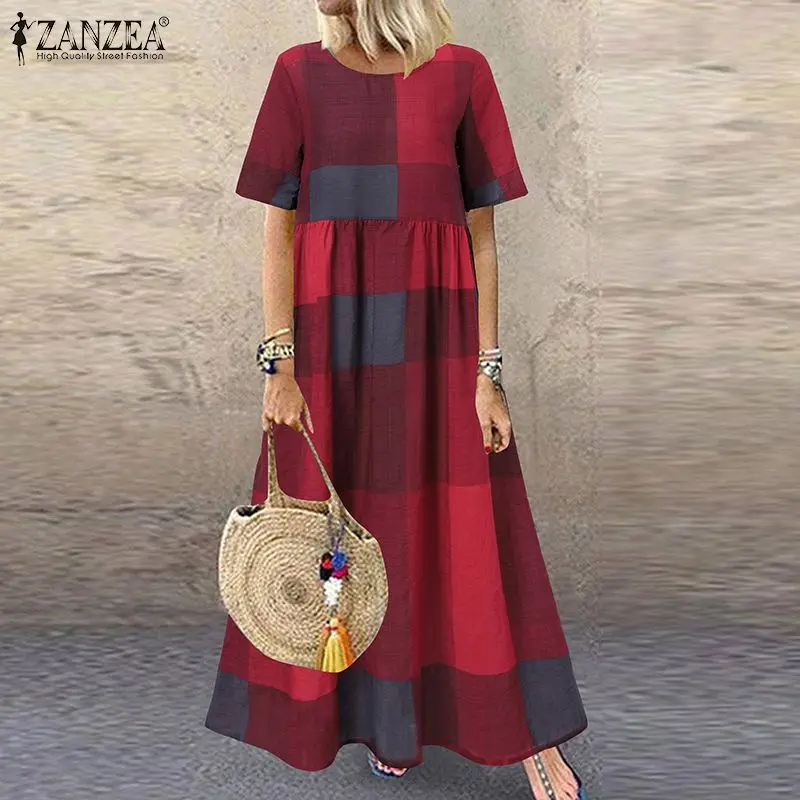Vintage Printed Maxi Dress Women's Summer Sundress ZANZEA 2025 Casual Short Sleeve Holiday Floral Vestidos Female O Neck Robe