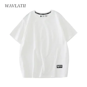 WAVLATII New Women 100% Cotton T shirts Female Green Fashion Oversized Streetwear Short Sleeve Tees Tops for Summer