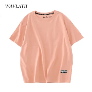 WAVLATII New Women 100% Cotton T shirts Female Green Fashion Oversized Streetwear Short Sleeve Tees Tops for Summer
