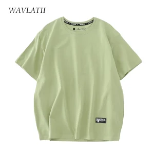 WAVLATII New Women 100% Cotton T shirts Female Green Fashion Oversized Streetwear Short Sleeve Tees Tops for Summer