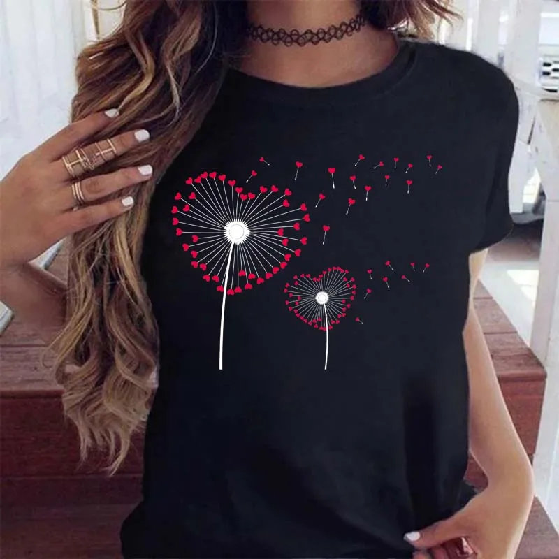Maycaur Women Graphic Cartoon Dandelion Print T Shirt Short Sleeve Ladies Print Clothes Lady Tees Tops Female Womens T Shirt - الصورة 3
