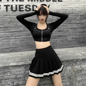 Vintage Korean Style Patchwork Skirt Harajuku JK Black Pleated Skirts Gothic Streetwear High Waist Mini Skirt Women Punk Skirt