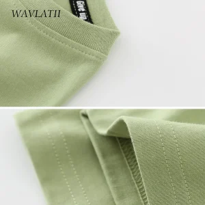 WAVLATII New Women 100% Cotton T shirts Female Green Fashion Oversized Streetwear Short Sleeve Tees Tops for Summer