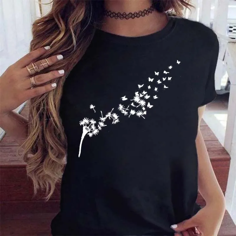 Maycaur Women Graphic Cartoon Dandelion Print T Shirt Short Sleeve Ladies Print Clothes Lady Tees Tops Female Womens T Shirt - الصورة 10
