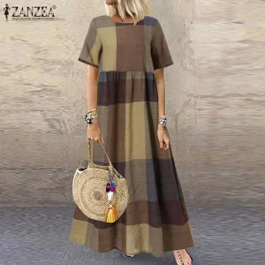 Vintage Printed Maxi Dress Women's Summer Sundress ZANZEA 2025 Casual Short Sleeve Holiday Floral Vestidos Female O Neck Robe