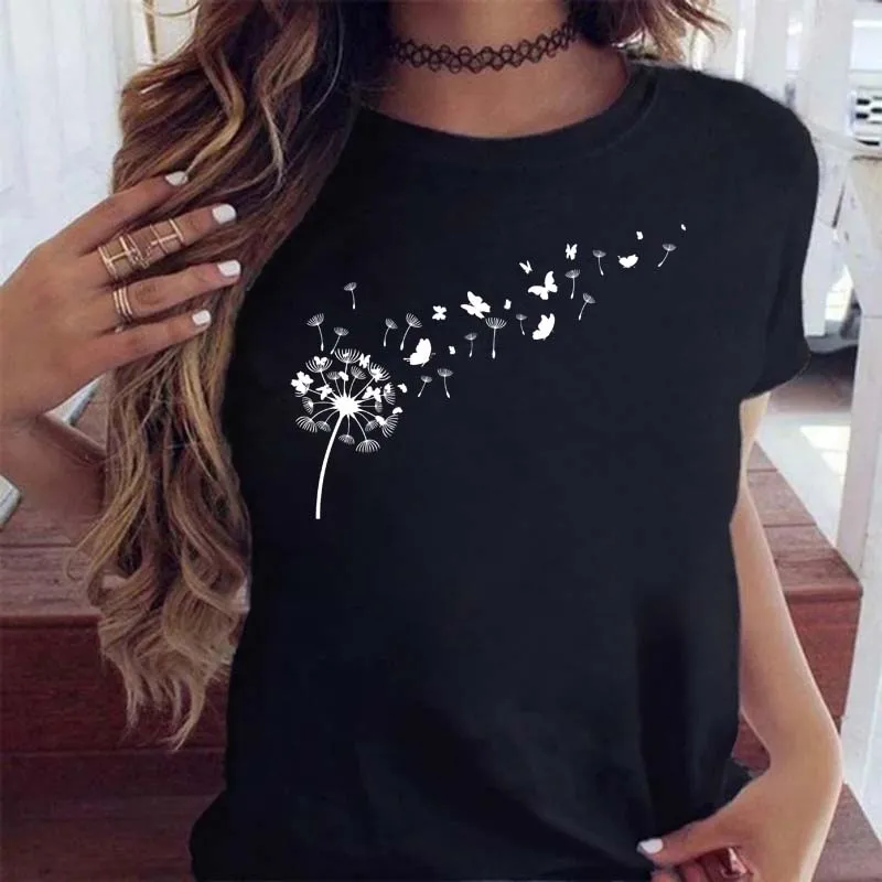 Maycaur Women Graphic Cartoon Dandelion Print T Shirt Short Sleeve Ladies Print Clothes Lady Tees Tops Female Womens T Shirt - الصورة 7