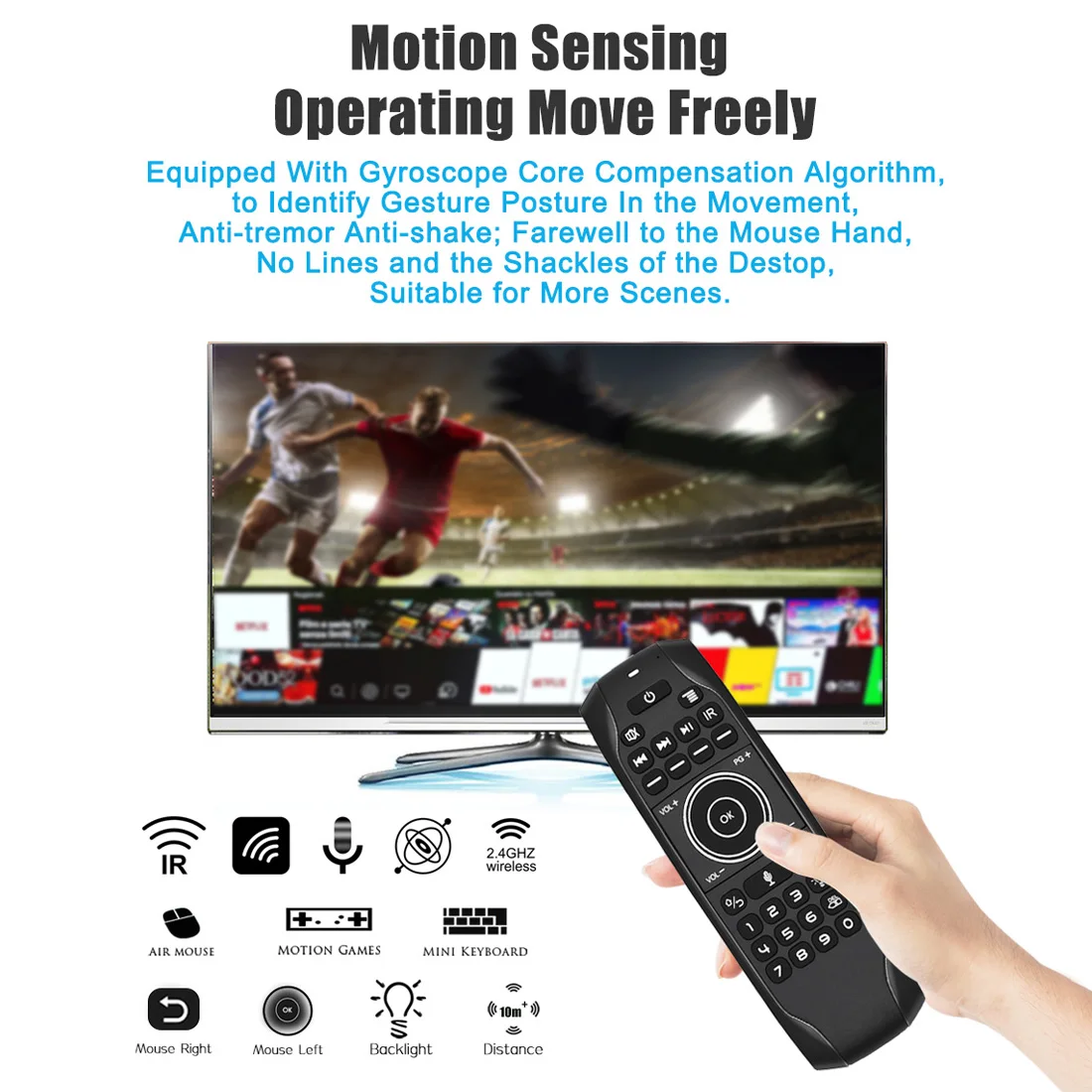 G7V PRO Backlit Gyroscope 2.4G Wireless Voice Air Mouse Russian English Keyboard Smart Remote Control For Android TV BOX X96 TX6 - Image 3