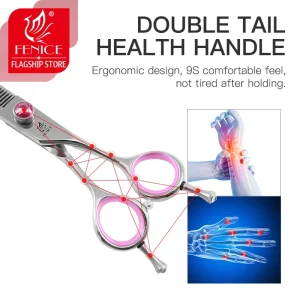 Fenice Japan 440C stainless steel 6.5/7.0/7.5 inch pet dog pink grooming thinning scissor  thinning rate 35%
