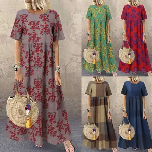 Vintage Printed Maxi Dress Women's Summer Sundress ZANZEA 2025 Casual Short Sleeve Holiday Floral Vestidos Female O Neck Robe
