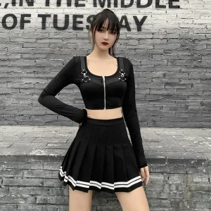 Vintage Korean Style Patchwork Skirt Harajuku JK Black Pleated Skirts Gothic Streetwear High Waist Mini Skirt Women Punk Skirt