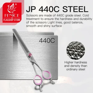 Fenice Japan 440C stainless steel 6.5/7.0/7.5 inch pet dog pink grooming thinning scissor  thinning rate 35%