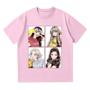 Kpop BP Jump 2025 Tees Pink Girls Band Clothing Adorable Anime Graphic T Shirts Summer High Quality Comfortable Y2K Tops