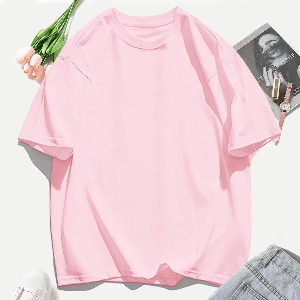 Y2K Woman 100% Cotton T Shirts Solid Color Casual T-Shirt O-Neck Summer Tops For Women Fashion Oversized Female Sportswear - Image 24