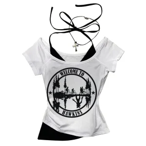 Hawkins Demogorgon White Short Sleeve Vintage Basic Tees Ladies Clothes Grunge Graphic Top Casual T Shirt Women