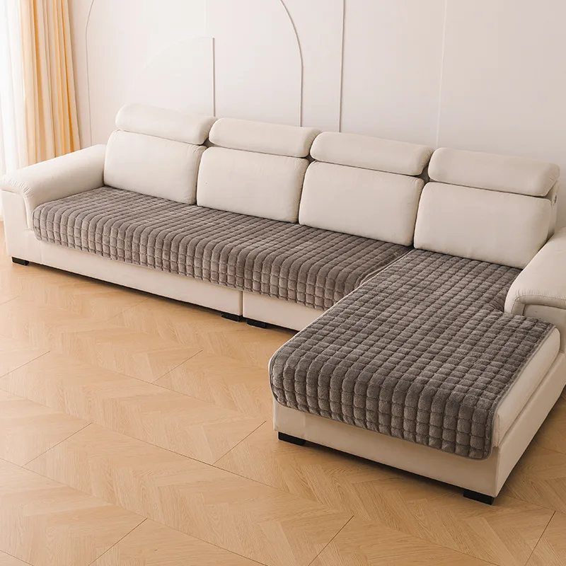 Flannel Sofa Cushion General Non-Slip Thickened Warm Living Room Sofa Backrest Cover Plush Plaid Seat Cushion Sofa Armrest Towel - الصورة 2