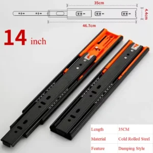 2Pcs Metal Buffer Drawer Slides 12-20 Inch Track Width 45mm Mute Three-Section Rail Sliding Furniture Hardware Fittings