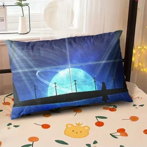 Starry Sky Sunset Sea Pillow, 2D Night Scene Pillow Core and Case Set, Aesthetic Pillow for Student Dormitory