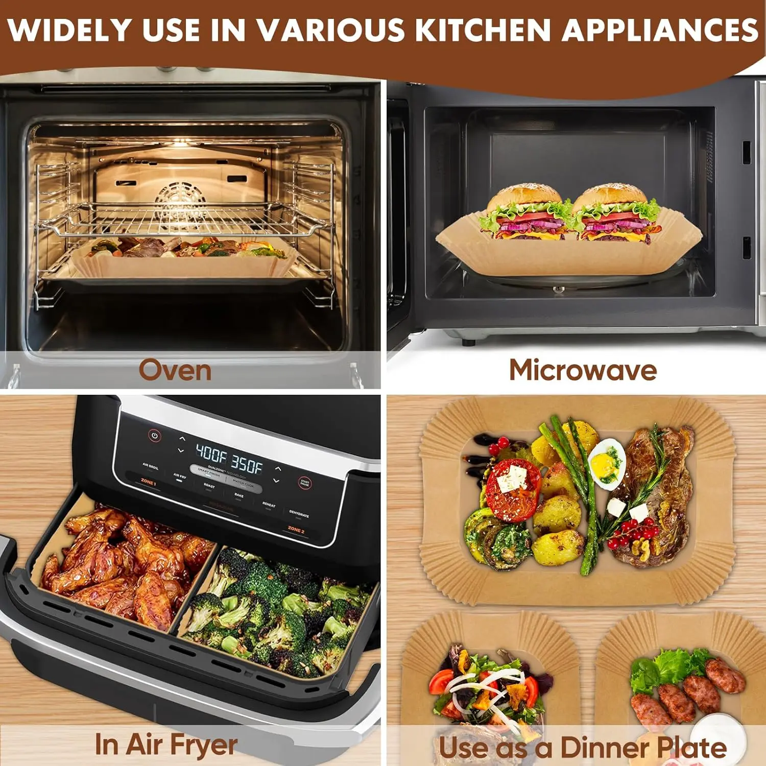 50-200pcs Rectangle Disposable Air Fryer Paper Non-Stick Airfryer Baking Paper Liner Oilproof Oven Pad Mat for Ninja for Philips - الصورة 4