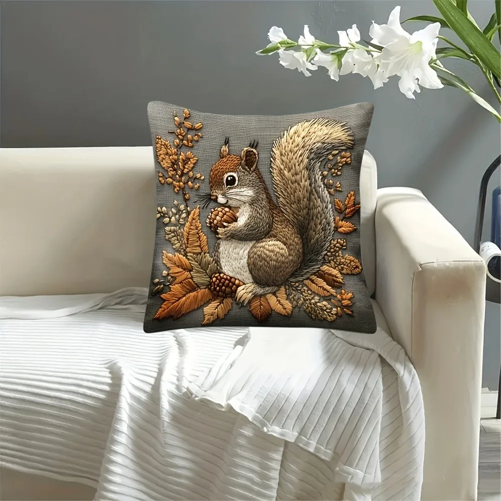 Squirrel Pillow Cover: Nature's Artistry for Your Home Sofa cushion cover, home decoration, 2D printing - الصورة 4